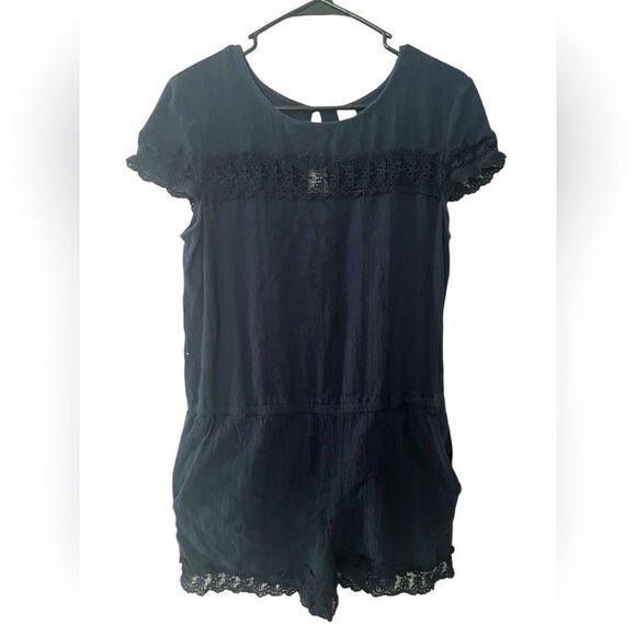 LOFT Beach Navy Lace Trim Romper - Picture 1 of 5